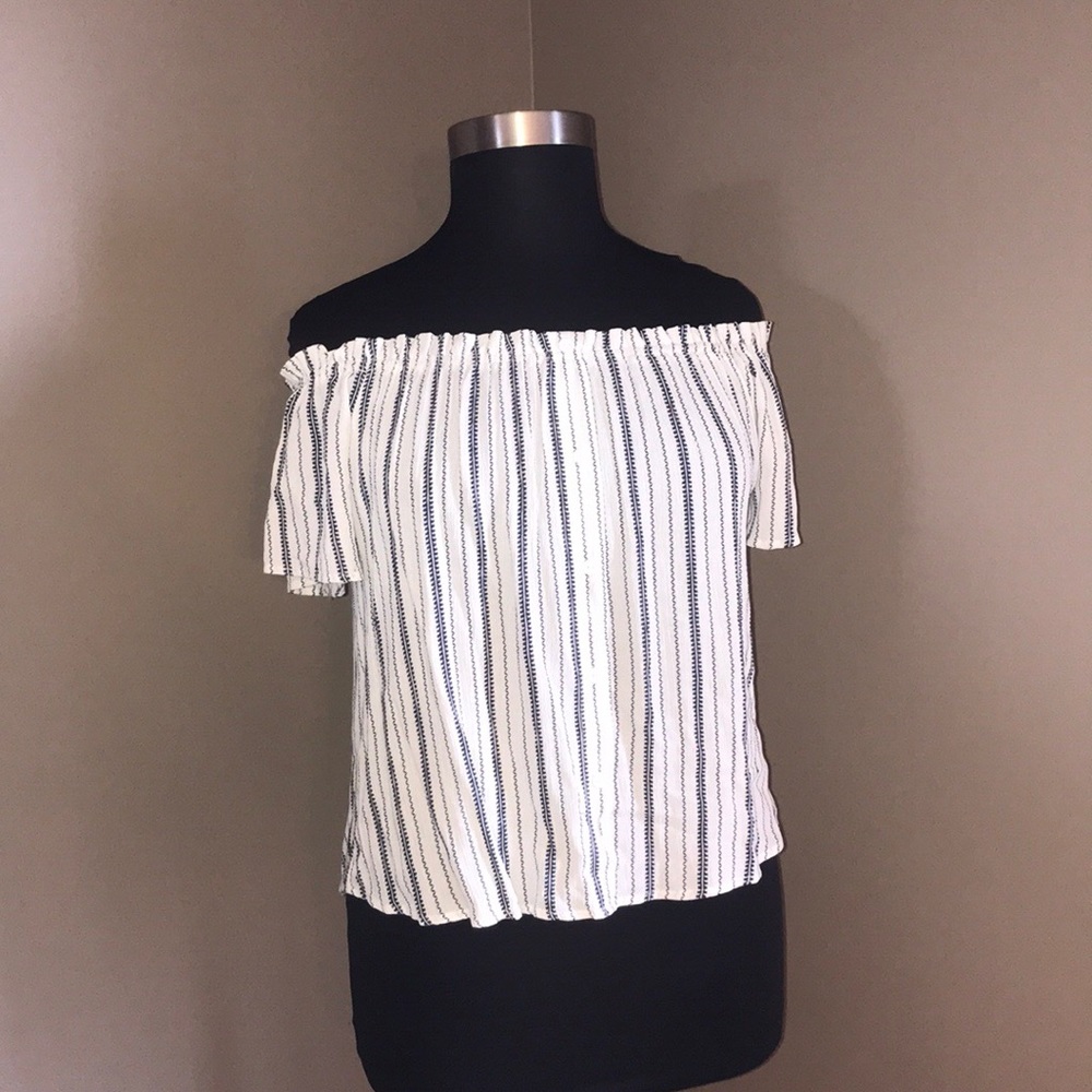 Blue and White off the Shoulder Blouse